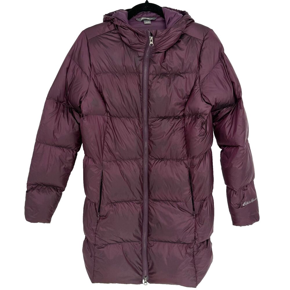Eddie Bauer Women's Luna Peak Down Parka EB550 Sz S Purple Hooded Quilted Puffer